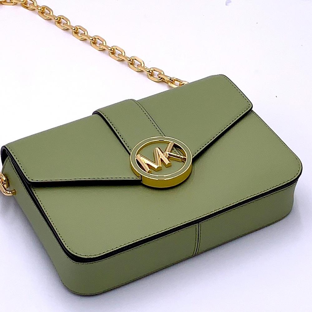 MICHAEL KORS CARMEN MEDIUM CONVERTIBLE SHOULDER BAG LIGHT SAGE COLOR - Picture 8 of 16